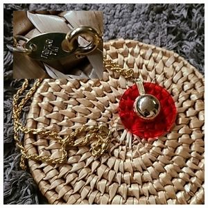 Vtg 80s Trifari Stamped Red Gold Lucite Disk Necklace - Excellent Condition